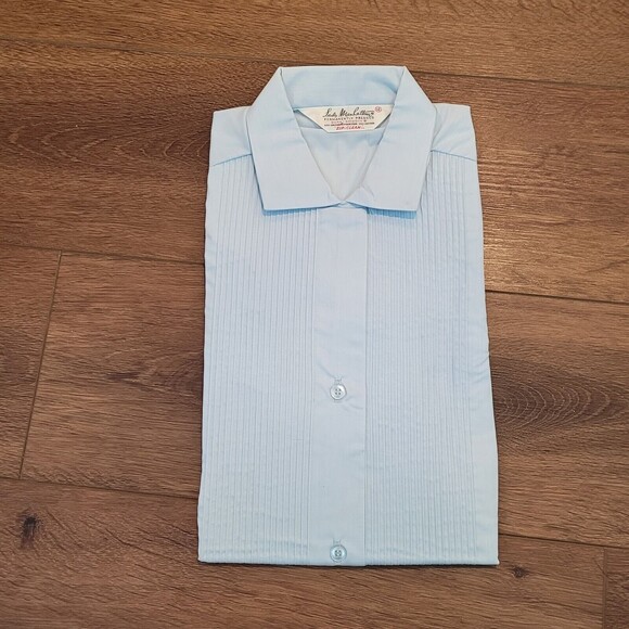 VTG Lady Manhattan Sz 12 S Blue Collar Pleat Long Sleeve Button Dura Smooth READ - Picture 14 of 16